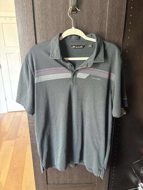TravisMathew Tidal Wave Pima Cotton Blend Golf Polo Shirt Gray/Purple Stripes La